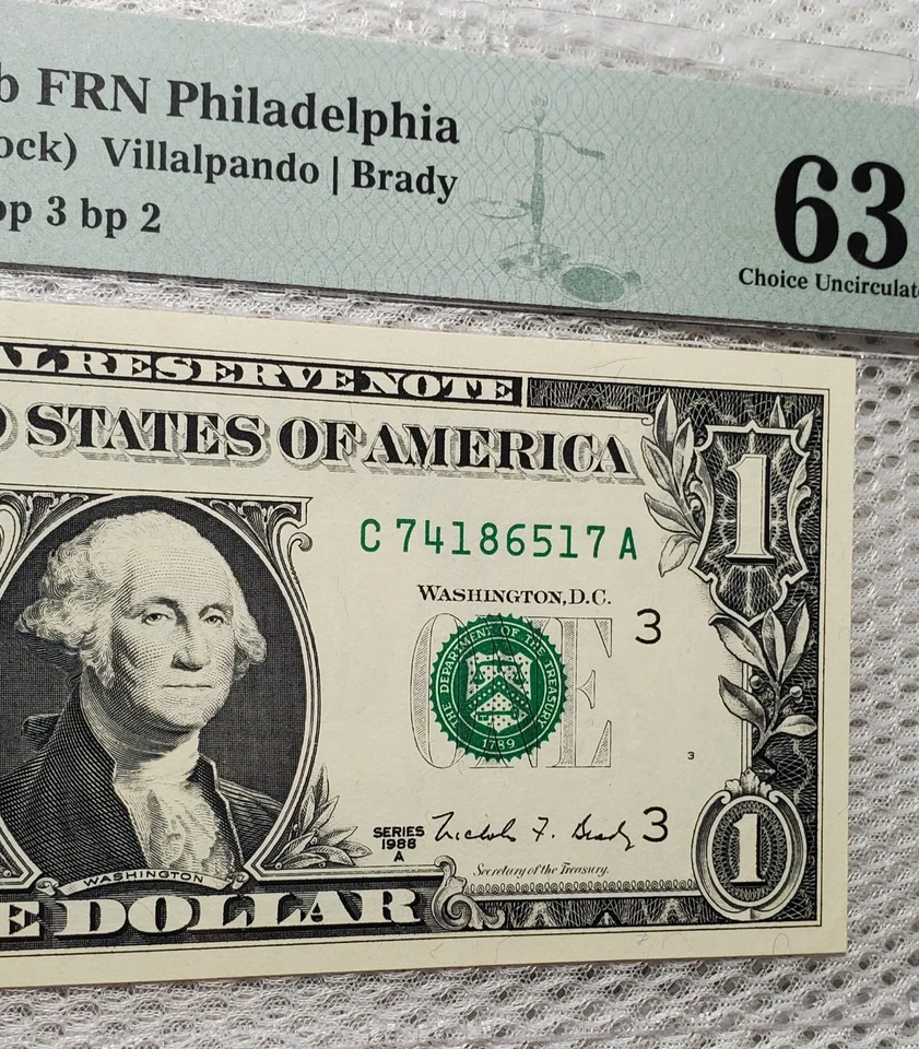 *WEB Press Experimental* 1988 A $1 Federal Reserve Note 3/2 PMG Choice UNC 63EPQ - Image 2 of 4