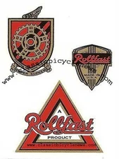 antique ROLLFAST bicycle DECAL SET of 3 DP Harris