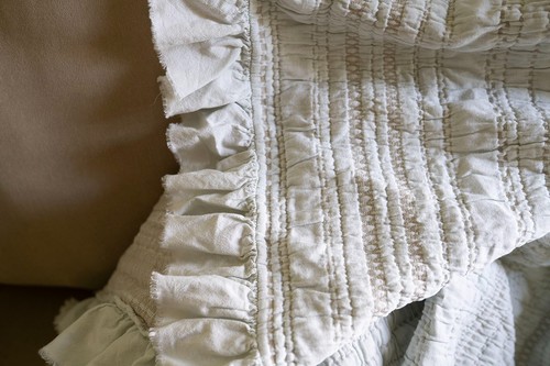 Frontgate Quilted bed Coverlet 100% Cotton Blanket Light Blue KING SIZE $450 - Picture 3 of 4