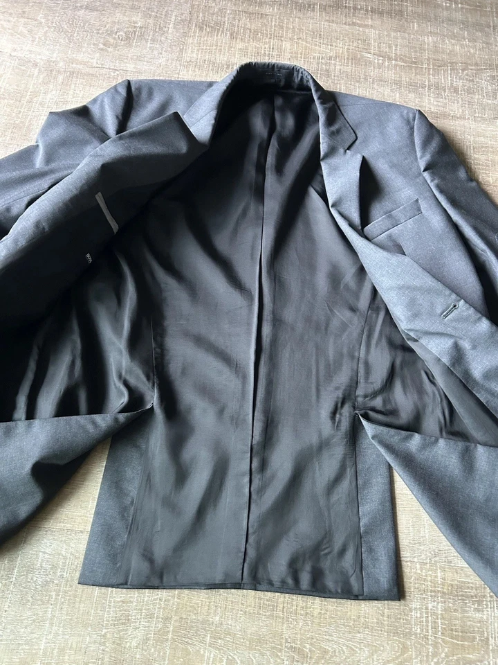 Jaqueta Hugo Boss Blazer Masculina 40L Lã Virgem Cinza Casaco Esportivo Clássico UNIÃO EUA - Imagem 4 de 4