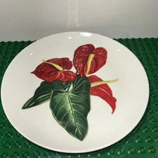 Santa Anita Ware Dinner Plate Red Anthurium Flowers Hawaii Made In USA
