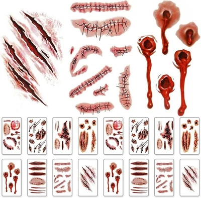 SALZY HOUSEHOLDS 30 Sheets Halloween Zombie Scars Stiches Temporary Tattoos Face Make Up Wound UK