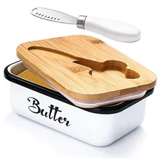 Butter Dish with Lid,Butter Dish for Countertop,AISBUGUR Metal Butter 1 A-White
