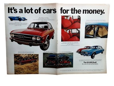 1972 Audi 100 LS Vintage Two Page Print Ad Porsche Volkswagen Era Uncut Auto