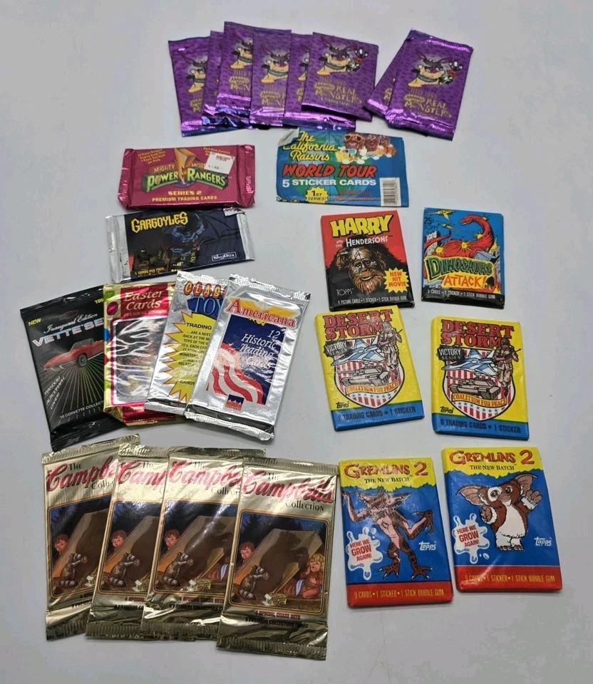 Lote de 25 paquetes de cera surtidos vintage años 80-90 no deportivos sin abrir sellados Foto 2 de 4