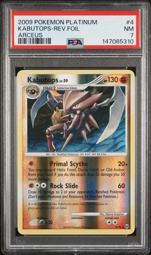 2009 POKEMON PLATINUM ARCEUS #4 KABUTOPS-REVERSE FOIL PSA 7