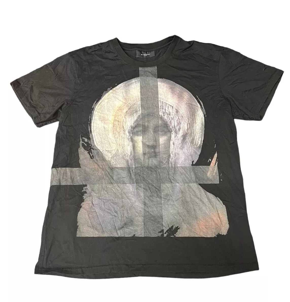 Givenchy Paris Black Graphic Cross T Shirt Size XS Pre Owned Double Sided