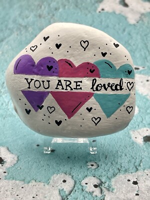 You Are Loved Overlapping Hearts, Unique Valentine Gift, Painted Rock