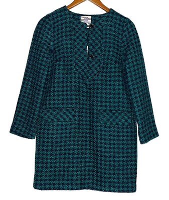 Baum Und Pferdgarten NEW Ayla Houndstooth Print Tweed Mini Dress Green Navy Sz 4