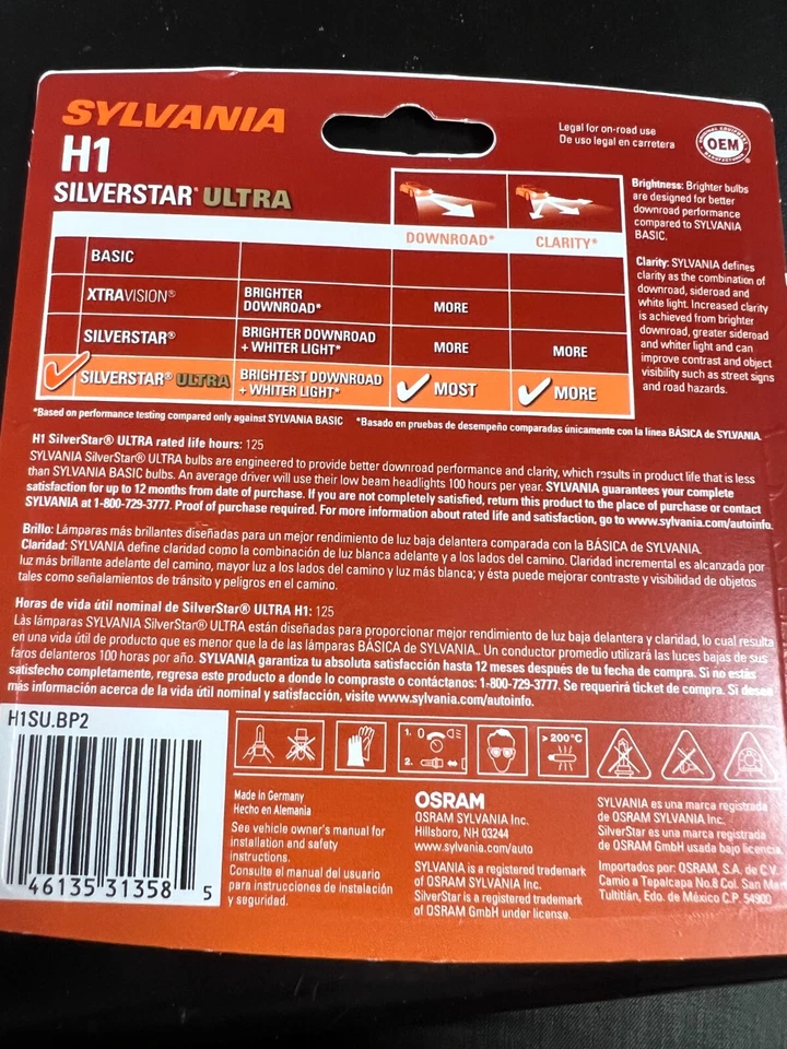 SYLVANIA Silverstar H1 ULTRA Pair Set High Performance Headlight 3585 - Image 2 of 4