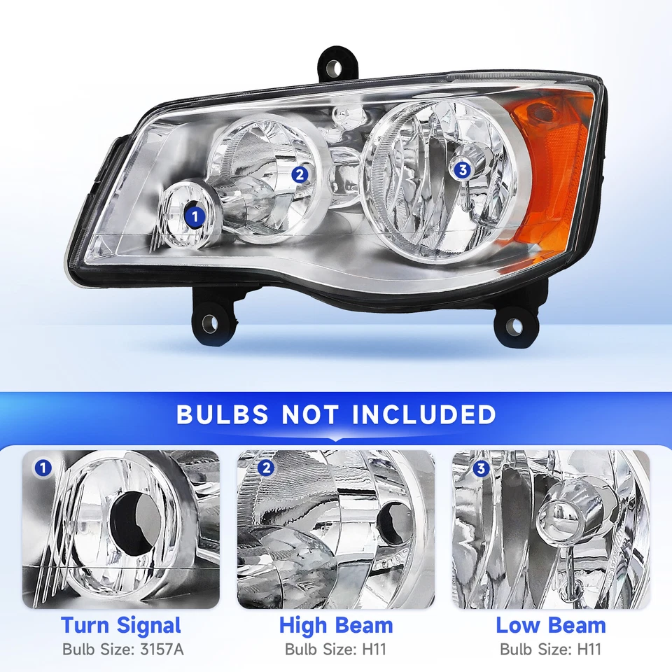 For 2008-2016 Chrysler Town&Country 2011-2020 Dodge Grand Caravan Pair Headlight Foto 2 de 4