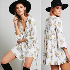 Free People Retro Tree Swing White Gardenia Floral Swing Mini Dress Tunic Top XS