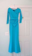 NWT CHIARA BONI LA PETITE ROBE Kaya Ruffled Waist Gown Azure Blue 4 995