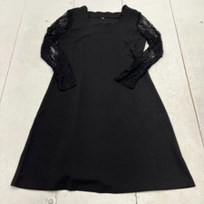 Black Scallop Square Neck Lace Long Sleeve A-Line Dress Women's Size Large NEW
