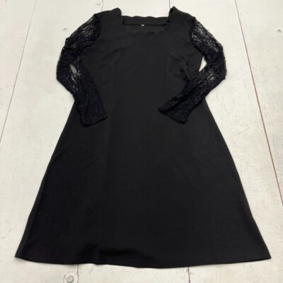 Black Scallop Square Neck Lace Long Sleeve A-Line Dress Women's Size Large NEW | eBay Black Scallop Square Neck Lace Long Sleeve A-Line Dress Women's Size Large NEW | eBay