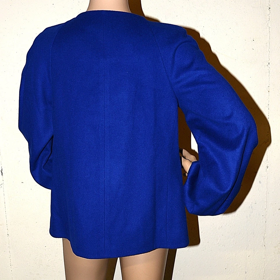$598 ELLEN TRACY Sapphire Blue Wool Angora blazer Jacket topper 4 womens - Image 3 of 4