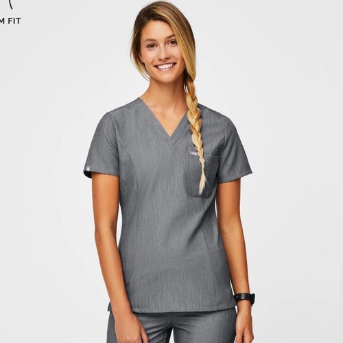 Figs Womens Slim Catarina OnePocket Scrub Top Graphite Gray Sz L