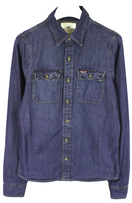 Camicia Hollister Uomo Mezzo Denim Bottonata Con Collo Tasche Blu