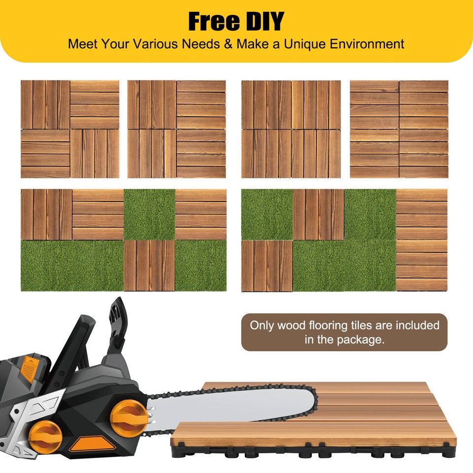 36Pcs Hardwood Interlocking Patio Deck Tiles Wood Flooring DIY Outdoor