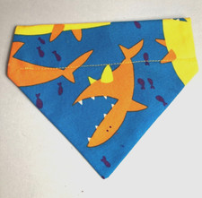 Over Collar Slide On Pet Dog Cat Bandana Scarf  SHARKS  SMALL