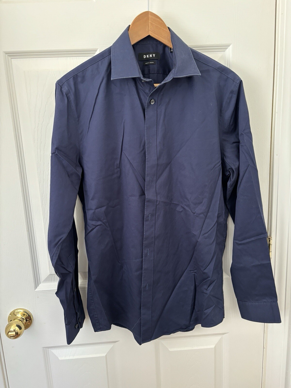 DKNY Men's Slim-Fit Stretch Solid Dress Shirt Navy Size