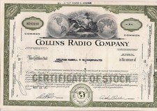Stock certificato Collins Radio Company. Meno di 100 azioni