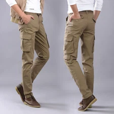 Mens Fashion Slim Fit Military Pocket Pants Outdoor Cargo Trousers Workwear Pant