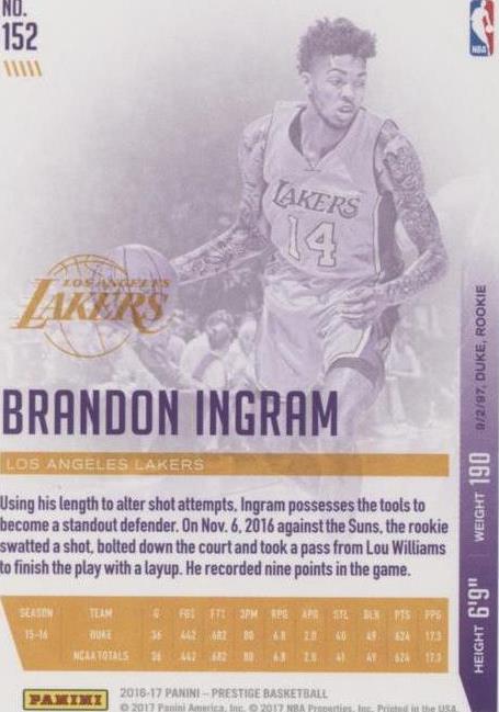 2016-17 Panini Prestige - Brandon Ingram #152 for sale | eBay