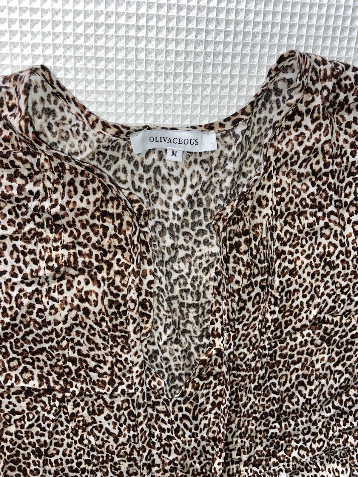 PALM ANGELS Mini abito a strati olivaceo stampa ghepardo prateria svolazzante donna medio