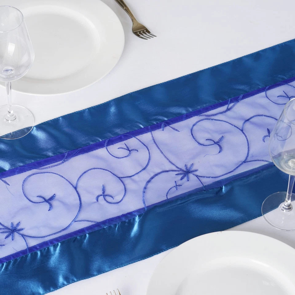 10 Embroidered 14x108" Table RUNNERS with SATIN EDGES Wedding Party Linens - Image 4 of 4