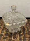 Vintage Jeannette Compote Depression Glass Square Acorn Candy Dish W/Lid