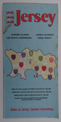 JERSEY ISLAND & ST HELIER STRASSENKARTE. 1988. Farbe. 63 x 44 cm. Stats. Attraktion