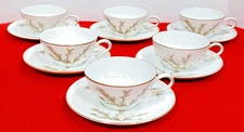 Thomas Bavaria Rosenthal 6 Cup & Saucer Sets Brown Leaves Ribbed Gold Trim 07495