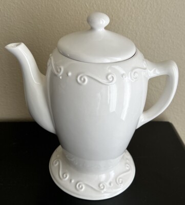 Partylite Teapot Candle Warmer Wax Melts Sidewalk Café Ceramic Aroma Scent White