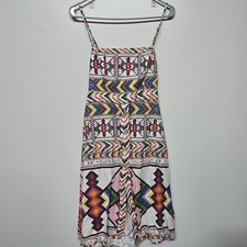 FARM RIO Amulet Dress Women's Medium Tie Back Linen Blend Multicolor