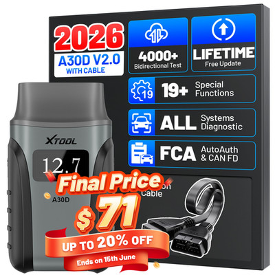 XTOOL A30D V2.0 +Cable Car Bluetooth OBD2 Scanner Bidirectional Full Diagnostic