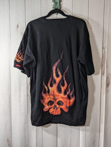 Vintage JNCO Shirt Mens XL Black Flaming Skull Flames Y2K Grunge Rare - Picture 3 of 8