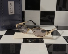 Gucci GG1853S 001 Gold Gray Sunglasses Metal Frame 55mm Ships Today