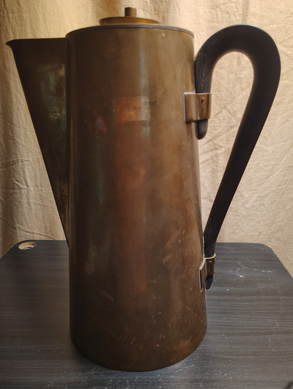 Vintage Tommi Parzinger brass and walnut coffee Pot /Dorlyn Silversmiths