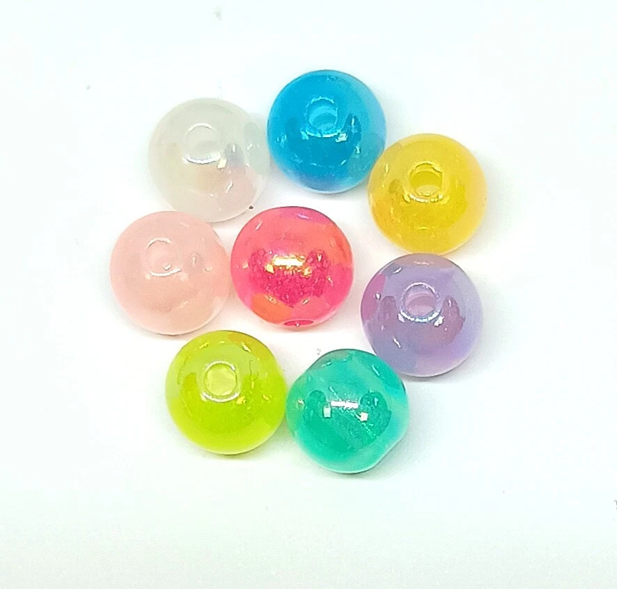 8mm Iridescent AB Coloured Acrylic Round Beads for DIY Craft & Jewellery Making - Image 2 of 3