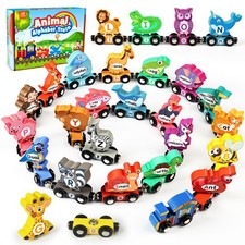 Wooden Alphabet Train Set for Toddlers 3-5, Magnetic Animal ABC Train with Up...