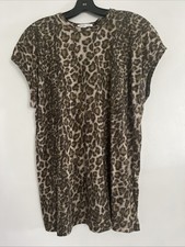 Helmut Lang L Brown Leopard Print Made In USA Fall Trend Cotton Modal Muscle Tee