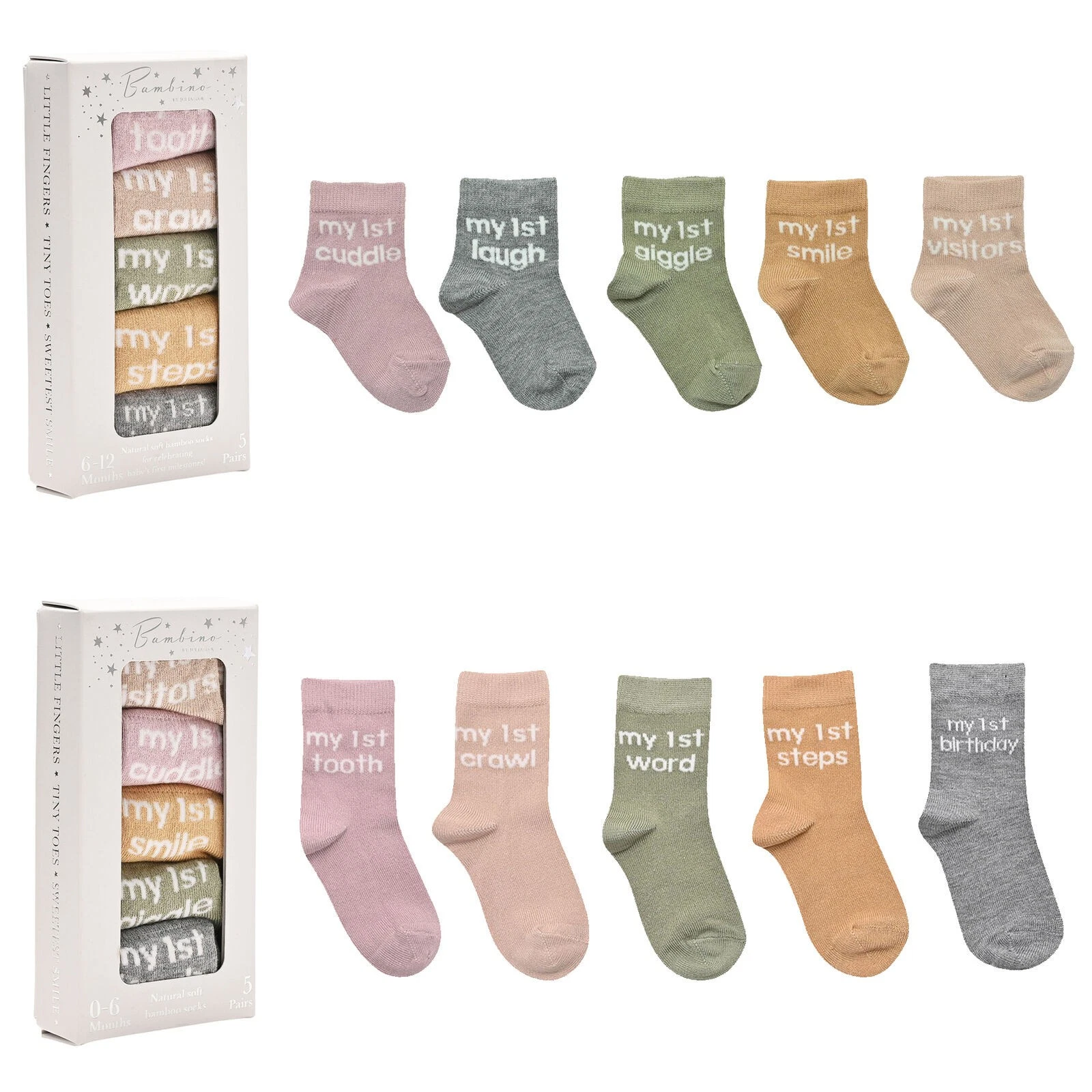 Bambino Baby Socks My First Milestones Pack of 5 Pairs Choose Size