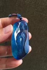 28.85G Gem stone Natural aquamarine Crystal quartz carved Avalokitesvara pendant