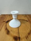 Single Vintage Fenton White Milk Glass Hobnail Taper Candlestick Candle Holder