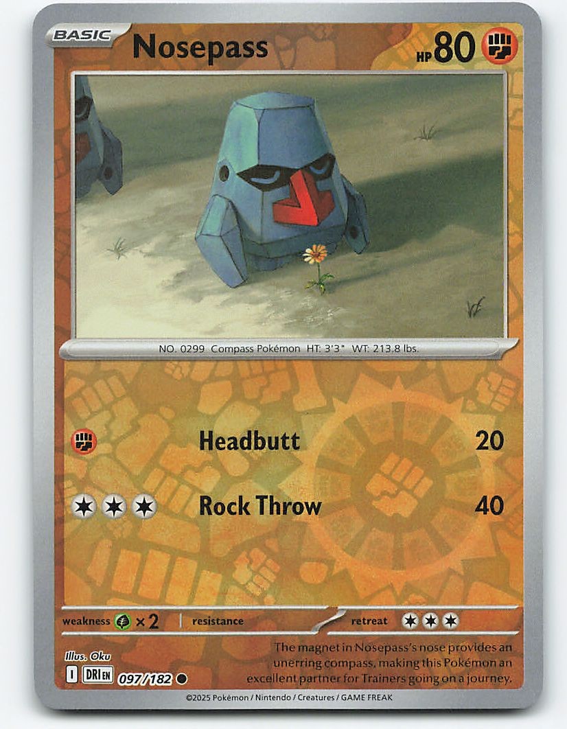 Nosepass #097/182, Reverse Holo Pokemon card