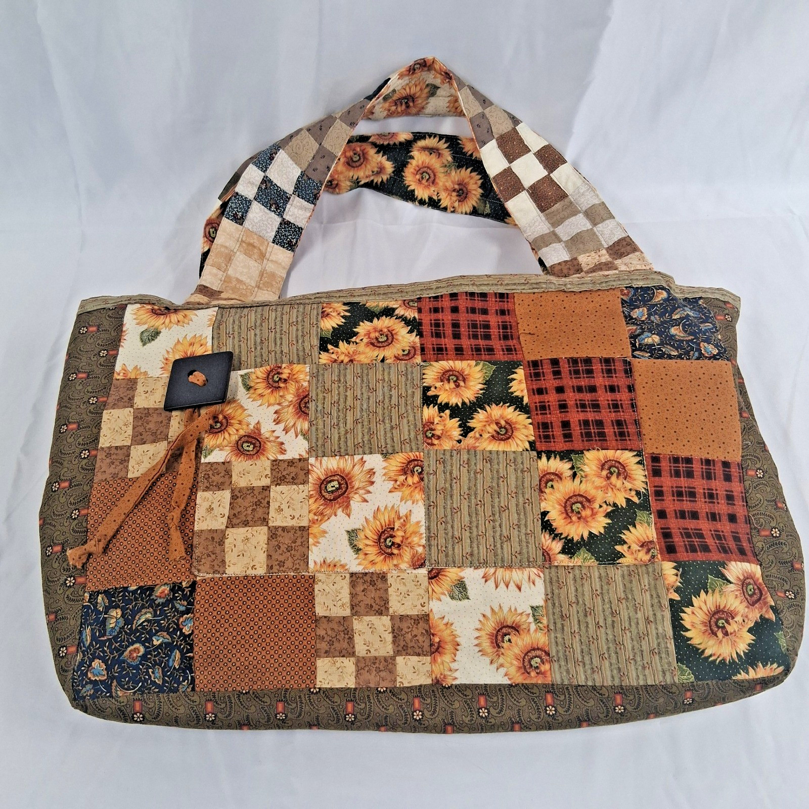 Handmade Patchwork Sunflower Tote Bag Quilted Sho… - image 1