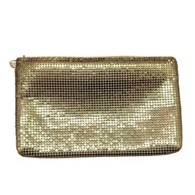 Whiting and Davis Vintage Gold Metal Mesh Zip Around Clutch Wallet Purse