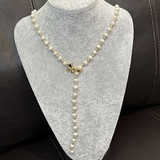 Elegant Freshwater  Pearl Y Necklace 80cm Gold Bow Lariat Style Vintage Inspired