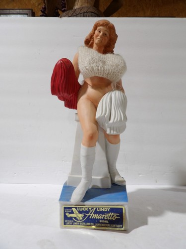 Lucky Linda Oklahoma Sooners Topless Cheerleader Decanter Red & White Pom Poms
